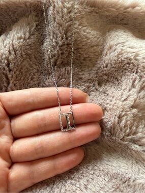 Silver Color Double Rectangle Pendant Necklace - Women Jewelry